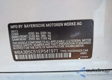 2014 BMW 328I xDrive z USA, uszkodzony, nr VIN WBA3B5C51EP541971